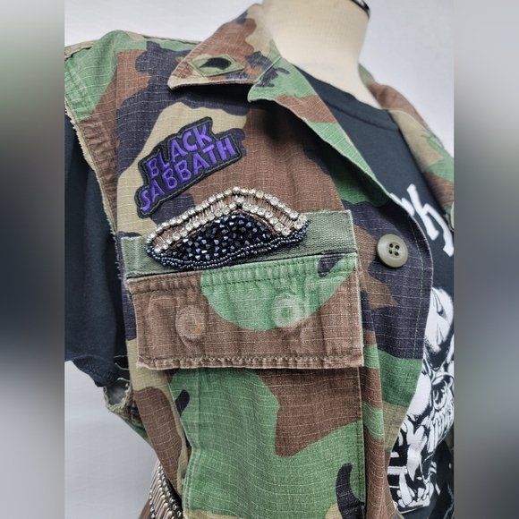 US Army Military Camo Vest Hippie Grunge Upcycled - Picture 4 of 13